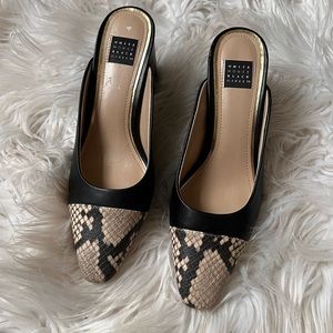 White House Black market heeled leather mules